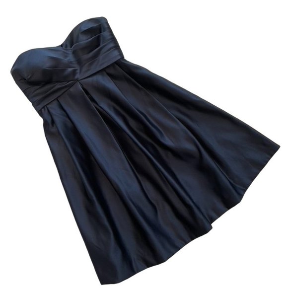 Bill Levkoff Navy Blue Satin Cocktail Bridesmaid Dress Size 8 EUC - Picture 4 of 10